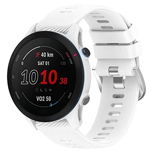 Yikamosi Compatibel met Garmin Forerunner 255S Bandje, 18MM Snelle release Zachte Siliconen Roestvrij stalen sluiting Vervangende Bandje voor Garmin Forerunner 255S/Venu 2S, Wit