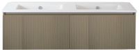 BES LED Frozen 3D Badmeubelset 140 cm - Greeplijst in Kleur - Olive - Keramische Wastafel Wit Zonder Kraangat