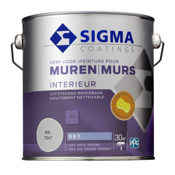 Sigma - Doe Het Zelf Sigma Muurverf reinigbaar mat - RAL 7047 - 2.5L