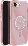 GUESS MagSafe hoesje voor Apple iPhone 16e - Dun Glitterring - Versterkte hoeken - Rose clair