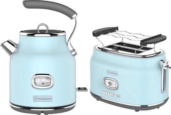 Westinghouse Retro 2-delige Set – Waterkoker 1,7L + Broodrooster 2 Sneden – Blauw