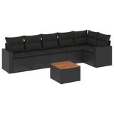 vidaXL 7-delige Loungeset met kussens, polyrattan, zwart