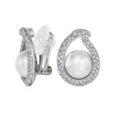 Traveller Hollander Jewels Traveller Clip Oorbellen - Oorclips Dames - Zilverkleurig - Parels - Wit - 10mm - Kristallen - Druppel - Geplatineerd - 20x15mm - 114368