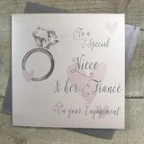 White Cotton Cards NIECE & HAAR FIANCE ENGAGEMENT CARD, HANDGEMAAKT (VN10-NIE)