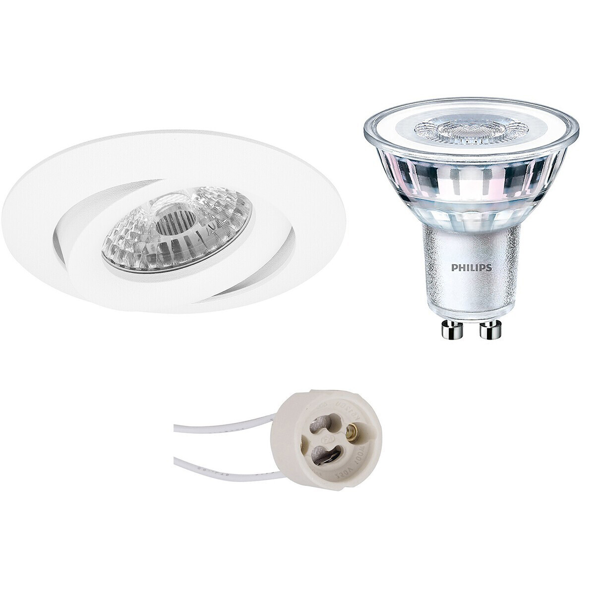 BES LED LED Spot Set - Pragmi Uranio Pro - GU10 Fitting - Inbouw Rond - Mat Wit - Kantelbaar - Ø82mm - Philips - CorePro 830 36D - 4.6W - Warm Wit 3000K