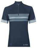 VAUDE Women's Posta HZ Tricot II, fietskleding, Dames, Sporttrui, dark sea, Korte mouw, Opstaande kraag, Gestreept, 50-100% gerecycled polyester