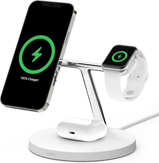 Belkin 3-in-1 Draadloze Oplader Qi2 - MagSafe - Wit