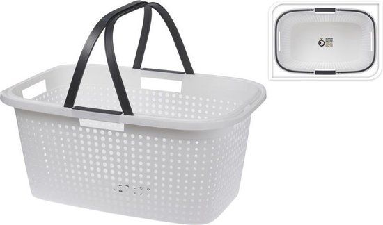 Merkloos 2x Witte wasmanden met handvatten 60 cm - Draagwasmanden - 35 liter