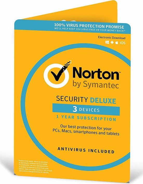 Norton Security Deluxe - 3 Devices - 1 Year - Windows, Mac, iOS, Android