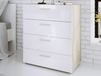 POPEI Commode 4 tiroirs chêne/blanc brillant