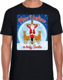 Bellatio Decorations Shoppartners Bv Fout Kerstshirt / t-shirt - Now I believe in Holy Santa - zwart voor heren - kerstkleding / kerst outfit M
