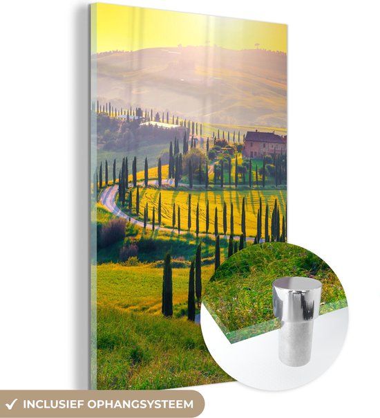 MuchoWow® Glass Painting 40x60 cm - Acrylic Glass Painting - Grass - Sun - Hill - Landscape - Photo on Glass - Paintings
