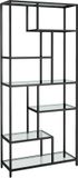 VASAGLE Étagère, bibliothèque haute à 6 niveaux, support pour plantes, étagère d'exposition, 30 x 80 x 180 cm, verre trempé, pour bureau, bureau, salon, chambre, cuisine, Noir Simply LGT502B61