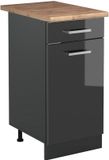 Vicco Keukenonderkast R-Line, Antraciet Hoogglans/Antraciet, 40 cm goudkleurig eiken werkblad