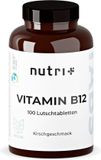 Nutrition-Plus nutri+ Vitamine B12 zuigtabletten - kersensmaak - 500µg (mcg) veganistisch & hooggedoseerd - actieve methylcobalamine - 100 veganistische zuigtabletten