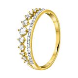 Lucardi Dames Ring 2rij met zirkonia - Ring - Cadeau - 18 Karaat Goud - Geelgoud