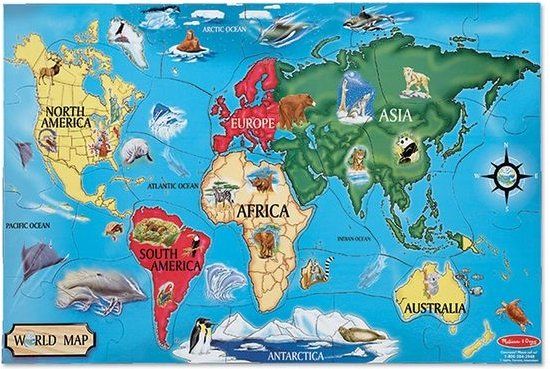 Melissa & Doug Vloerpuzzel - Wereldkaart | 33 Stukjes | Vloerpuzzel voor Kinderen