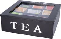 Bellatio design Theedoos - zwart - 9 vaks - Tea Time - hout - L23 x H8 cm
