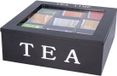 Bellatio design Theedoos - zwart - 9 vaks - Tea Time - hout - L23 x H8 cm