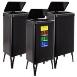 WELL HOME MOBILIARIO & DECORACIÓN 3 x Smart vuilnisemmer met 50 l inhoud, hoogte: 83,5 x 35,5 x 26 cm, zwart met magnetische etiketten
