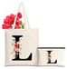 Sac fourre-tout en toile personnalisé avec des fleurs et des initiales