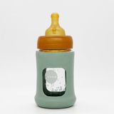 HEVEA Wide Neck Baby Glass Bottle with Sleeve 150ml/5oz Single-Pack (Seafoam Blue)