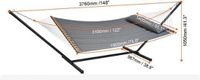 Trendique Collox Hangmat met standaard - Dubbele hangmat - Voor 2 personen - Met afneembaar kussen en draagbare tas - Maximaal draagvermogen 218 kg - Afmetingen hangmat inclusief standaard 376 x 140 x 105 cm - Gris