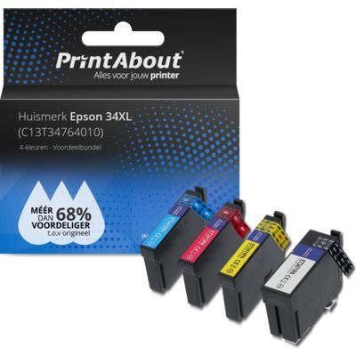 PrintAbout Huismerk 34XL Inktcartridge - 4-kleuren Voordeelbundel - Compatibel met Epson WorkForce Pro WF 3720DWF/3725DWF
