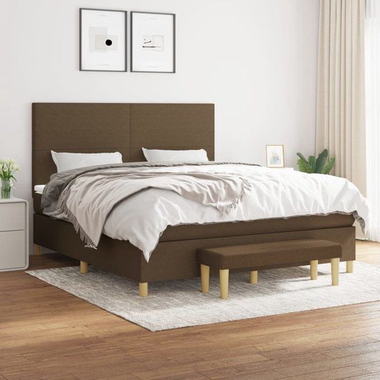 vidaXL Boxspring met matras stof donkerbruin 180x200 cm