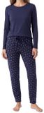 Schiesser Dames pyjama Mix & Relax blauw / crème gestipt lange mouw 95% Katoen, 5% Elastaan 3XL