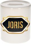 Bellatio Decorations Shoppartners Bv Spaarpot met voornaam Joris - wit - met goud/zwart embleem - 8 x 9 cm - keramiek - met afsluitdop - cadeau verjaardag