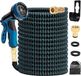 J.E Tuyau d'arrosage extensible 15 mètres – Tuyau d'arrosage extensible anti-torsion avec tête de pulvérisation à 10 positions – Raccords en laiton – Sac de rangement inclus