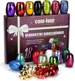 com-four 18 x ringband in bonte kleuren - 20 m per rol - set cadeaulinten in geschenkverpakking - voor knutselen en verpakken - fonkelende polyband voor strikken en seizoensdecoratie (feestelijk)