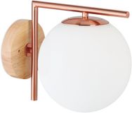 Merkloos Relaxdays Wandlamp Binnen E27 Glas Metaal Hout Rond Koper Wit Lichtbruin