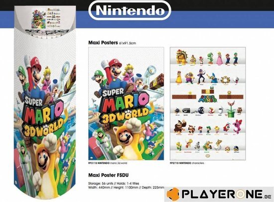 Merchandising NINTENDO - Display 56 Posters (61X91) : 28 X Mario 3D 28 X Characters
