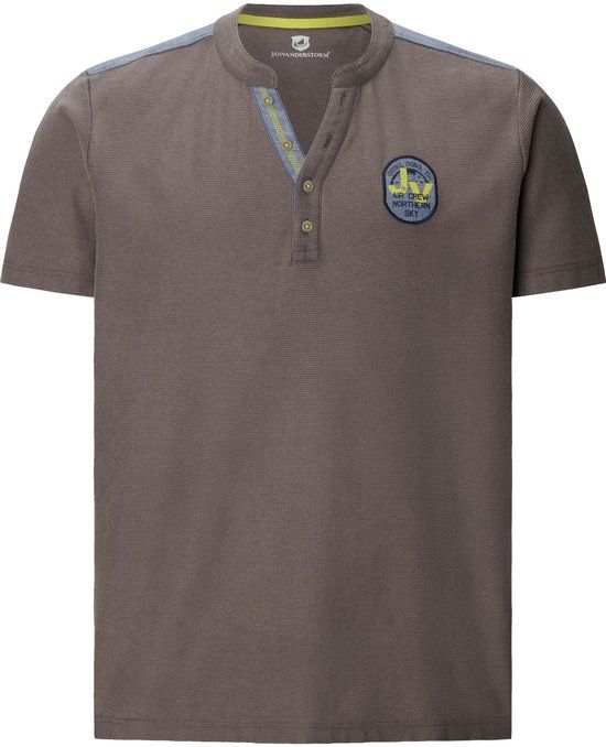 Jan Vanderstorm heren T-shirt - 76/78 - grijs - Katoen - Korte mouw - V-hals - Gemeleerd - Loose Fit - Casual - Herfst/Winter 2026