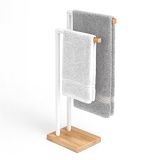 Relaxdays Handdoekrek Badkamer - 38,5 cm Breed - Staand - Bamboe - Metaal - Wit