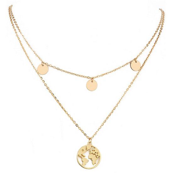 LGT JWLS Dames ketting Multi Layer World Map Rose