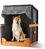 Relaxdays Hondenbed buiten - met zonnedak - voerbak - 95x75x65 cm - grijs