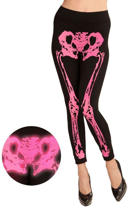 Widmann Spook & Skelet Kostuum Legging Skelet Neon Roze Chiapas Vrouw Large / XL
