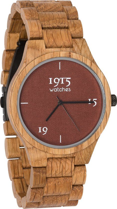 1915 watches men fine cotton madder - Horloge - Eikenhout - bruin - 46mm