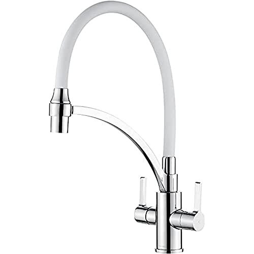 Ibergrif M22142-3 Kitchen Faucet with Silicone Hose, Mixer Sink, 360 Degree Rotating, White