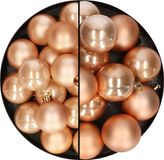 Decoris Boules de Noël - plastique - 28x pièces - brun clair - 4 et 6 cm