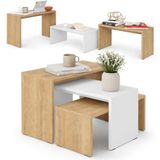 BAKAJI Set van 3 bijzettafels om in te steken, modern design, van MDF-hout, tweekleurig, eiken, afmetingen 65 x 30 x 39 cm
