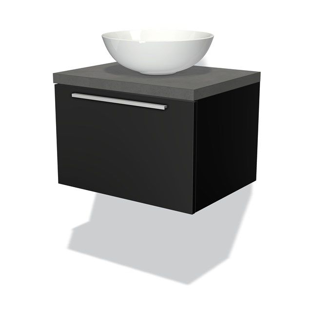 Maxaro Badkamermeubel Modulo Plato 60cm Mat Zwart 1 Lade Donkergrijs Beton