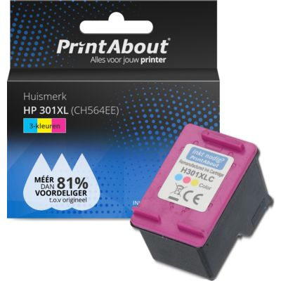 PrintAbout Huismerk HP 301XL (CH564EE) Inktcartridge 3-kleuren Hoge capaciteit