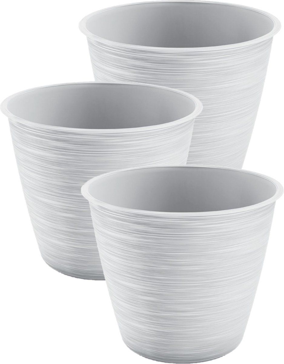 Prosperplast Paintstripe - Bloempot - Ø 20 cm - Wit - 3 stuks