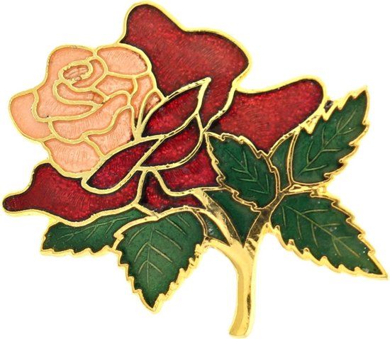 Merkloos / Sans marque Behave® Broche Bloem Roos Rood Roze Emaille - Sierspeld - 3.5 cm