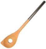 Fackelmann Houten schuine lepel met een gat in het roestvrijstalen handvat 34 cm