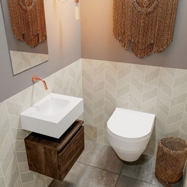 MONDIAZ ANDOR Toiletmeubel - 40x30x30cm - 1 lades - dark brown mat - Solid surface - Wit FK75343391